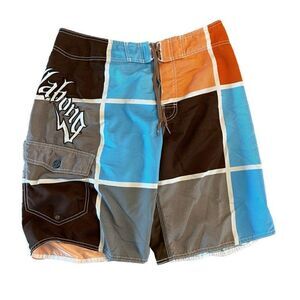 Billabong Mens Board Shorts Fall Autumn Blue Orange Brown Plaid Surfer Size 34